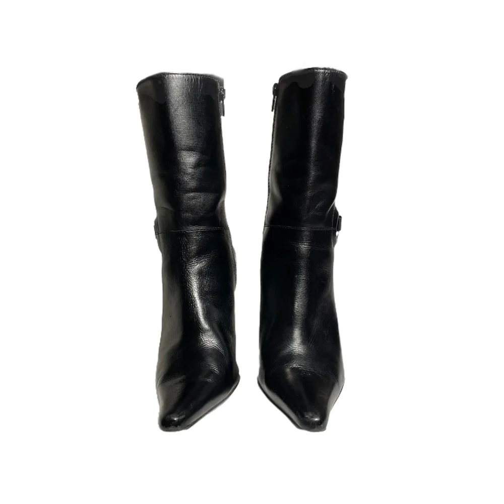 Steve Madden black leather stiletto heeled zip up boots size 7.5 - Picture 2 of 11